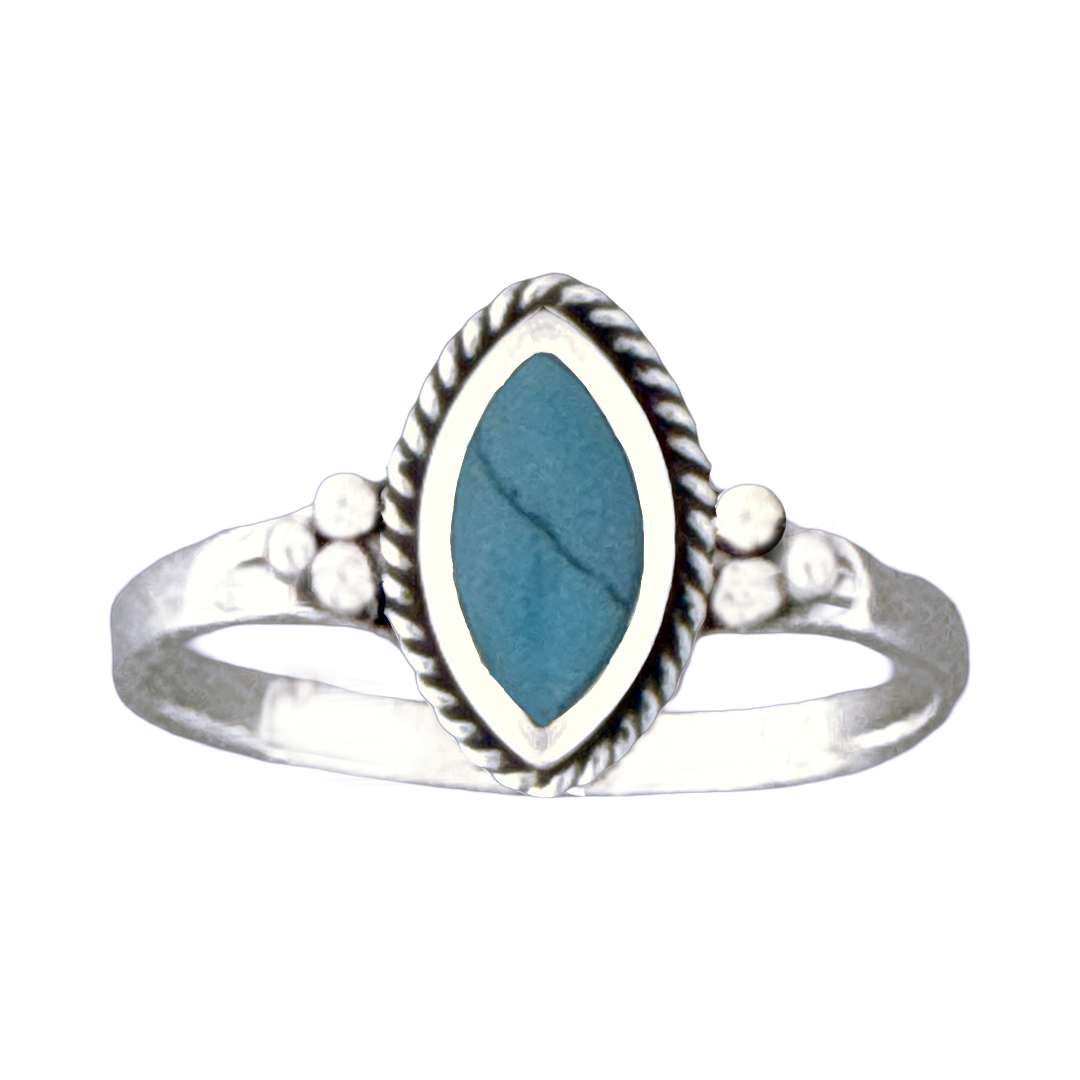 10522<br>ring 7x11mm marquise rope framed Reconstituted TQ  .925 - Image 2