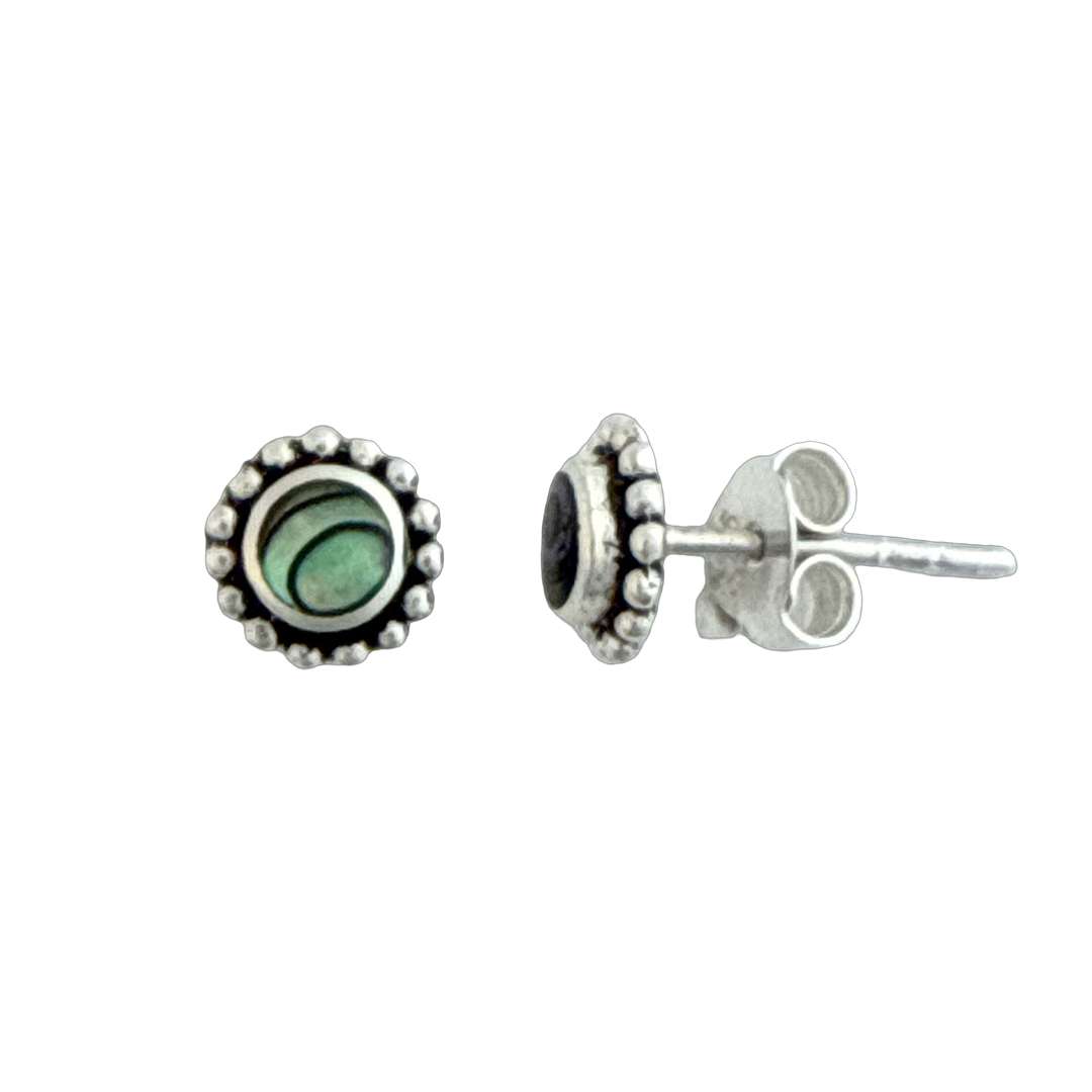 23527<br>ear stud 7mm beaded bezel ABALONE .925 - Sold in 2's - Image 2