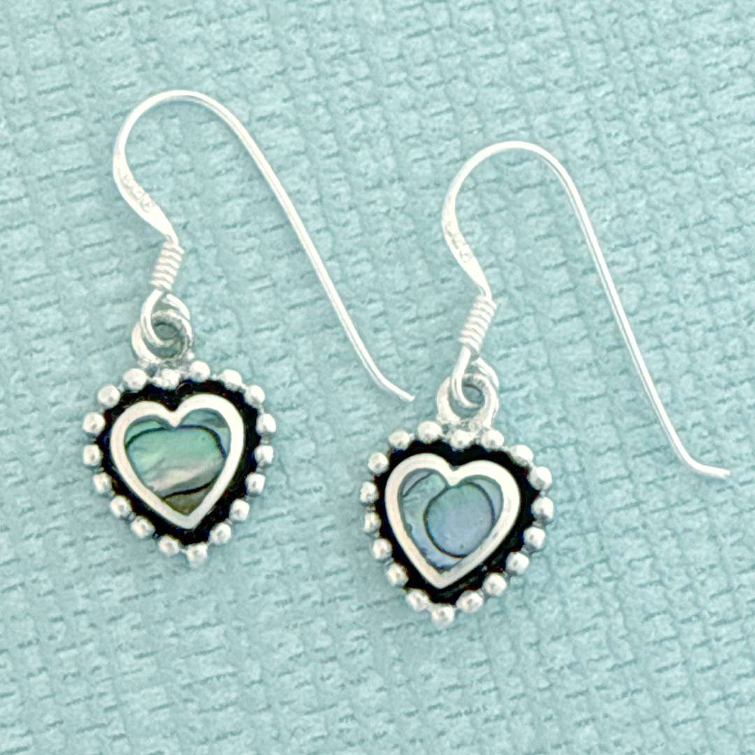 24273<br>earring beaded heart w/ ear wire Abalone - Image 2