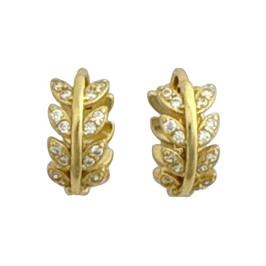 Close-Out-92290<br>huggie leaves w/ clear CZ's Sterling Silver  GP - Image 1