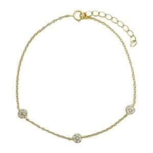 94038 <br> bracelet chain w /3 CZ discs 6.5"+1" ext .925 Goldplated