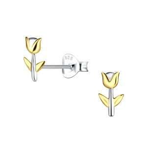22859<br>ear stud Tulip 5x8mm two tone 925 +14k + e-coating
