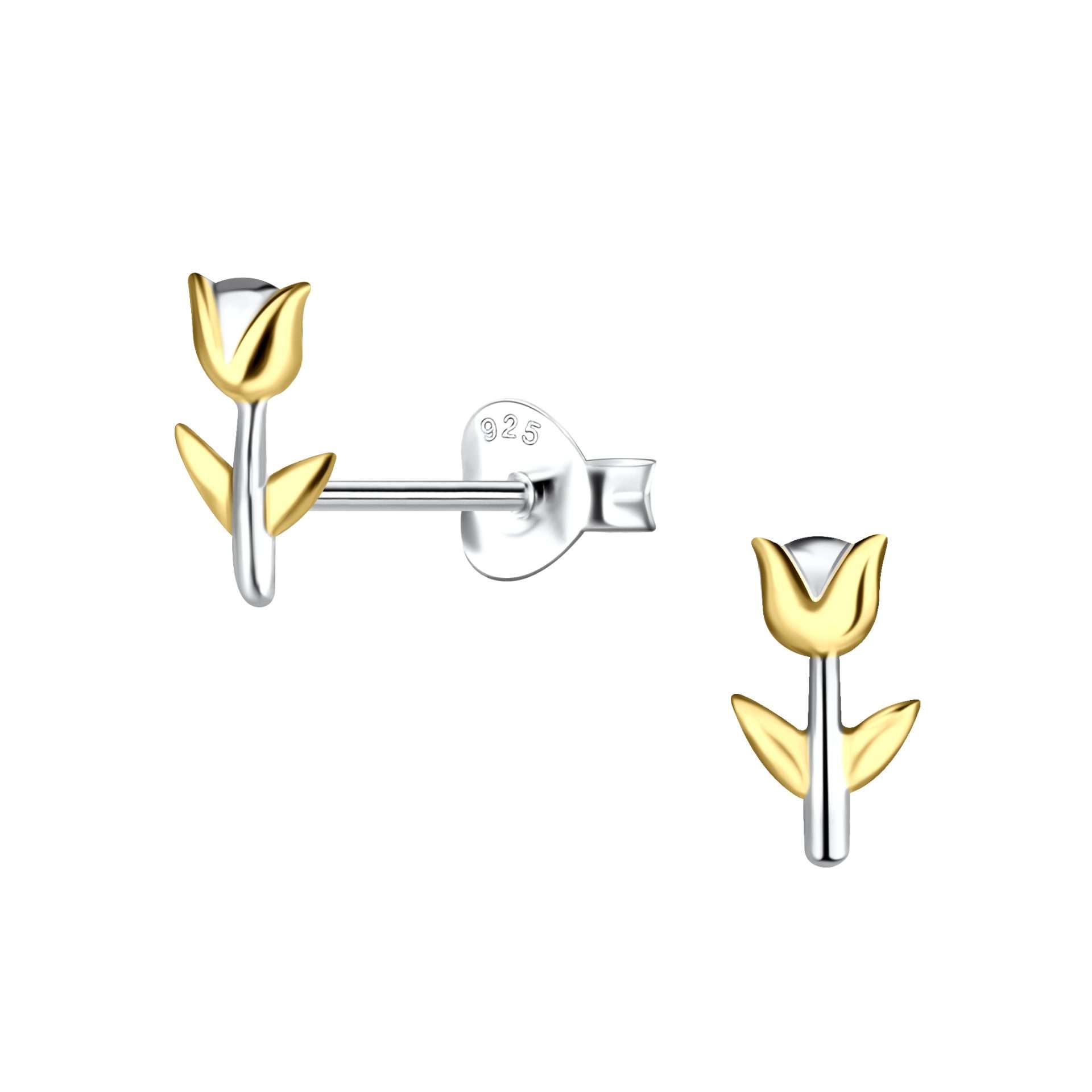 22859<br>ear stud Tulip 5x8mm two tone 925 +14k + e-coating - Image 1