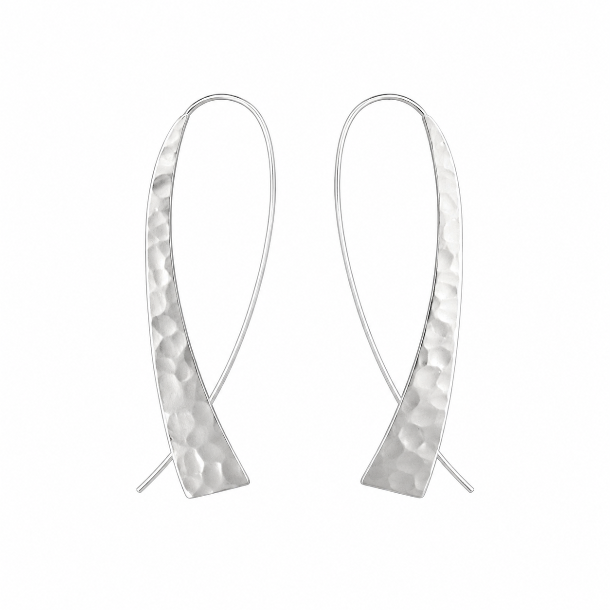 Fashion 22355-SP<br>ACOMO FASHION earring long wire on hammered triangle - SILVER PLATED over brass - Image 1