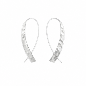 Fashion 22406-SP<br>ACOMO FASHION earring thin triangle hammered on long wire - SILVER PLATED over brass