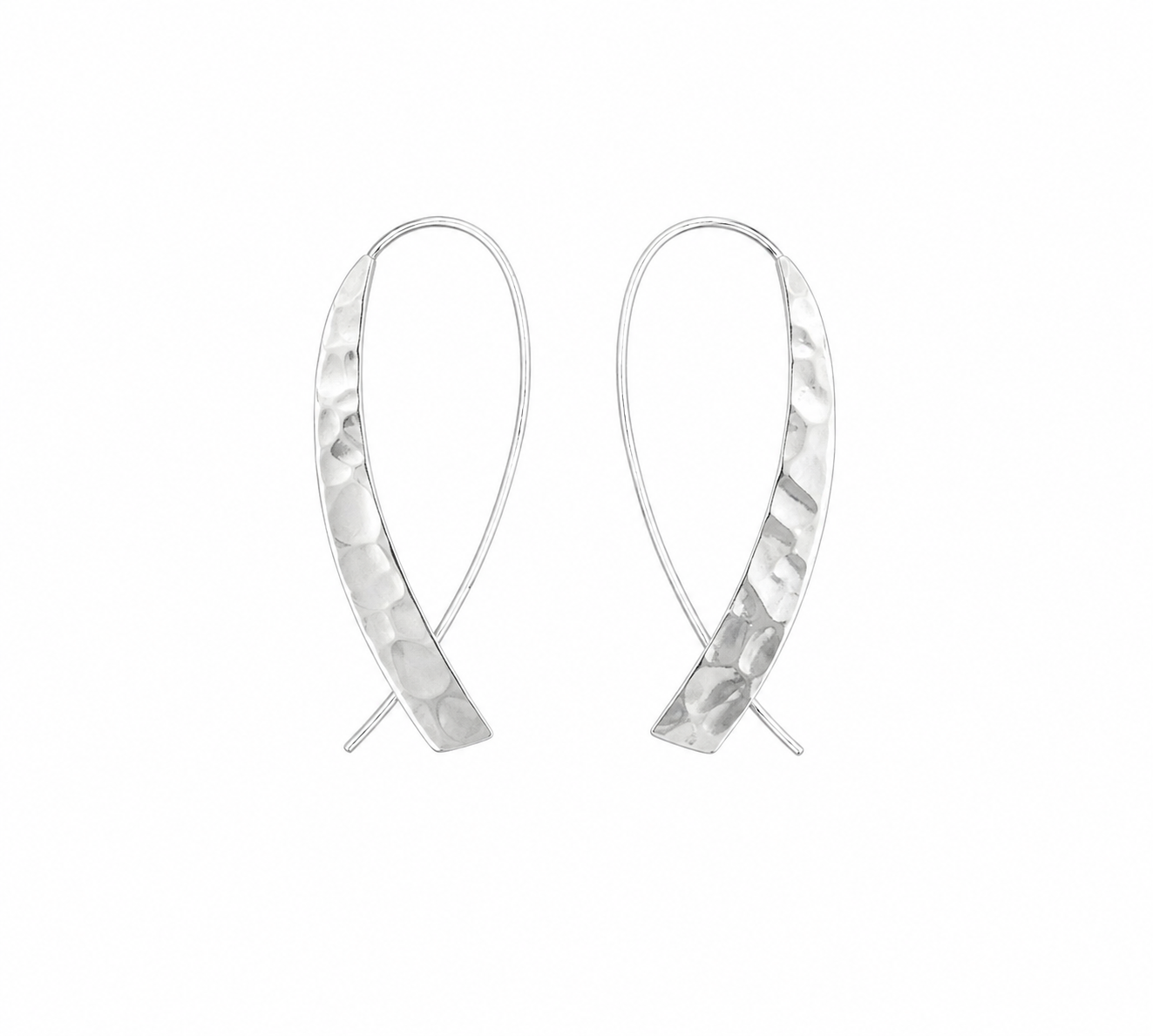 Fashion 22406-SP<br>ACOMO FASHION earring thin triangle hammered on long wire - SILVER PLATED over brass - Image 1