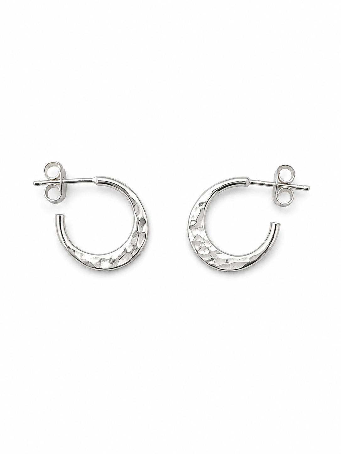Fashion 22431-SP<br>ACOMO FASHION 15mm Hoop Earring Hammered - SILVER PLATED over brass w/ Sterling Silver Post - Image 1