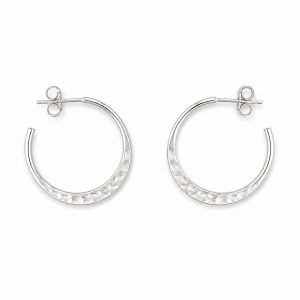 Fashion 22439-SP<br>ACOMO FASHION 25mm Hammered Hoop - SILVER PLATED over brass w/ Sterling Silver Post