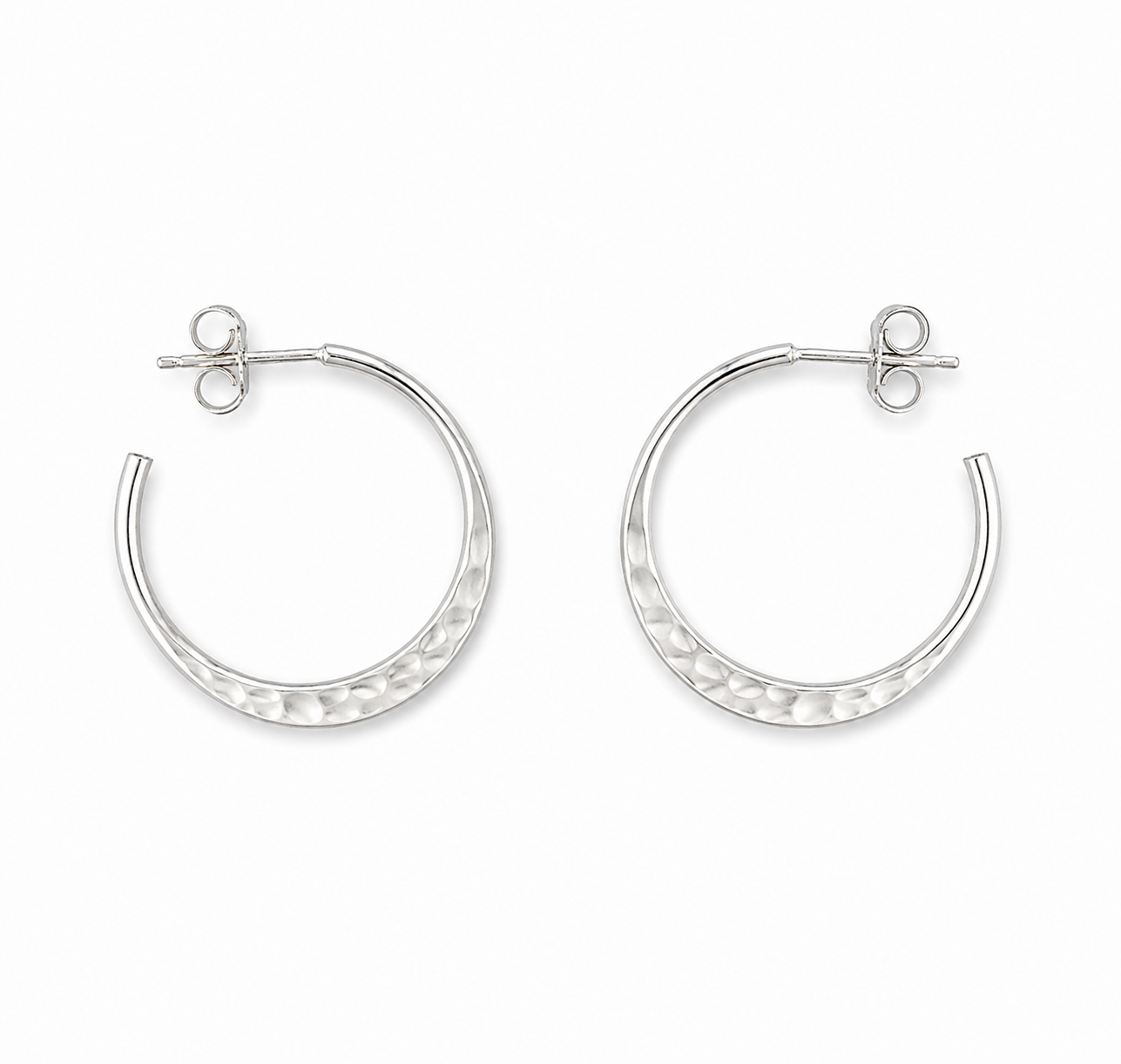 Fashion 22439-SP<br>ACOMO FASHION 25mm Hammered Hoop - SILVER PLATED over brass w/ Sterling Silver Post - Image 1