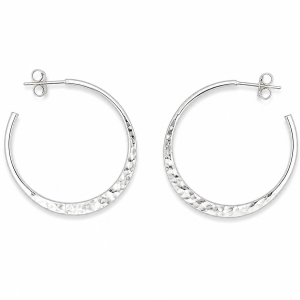 Fashion 22440-SP<br>ACOMO FASHION 35mm Hammered Hoop Earring - SILVER PLATED over brass w/ Sterling Silver Post