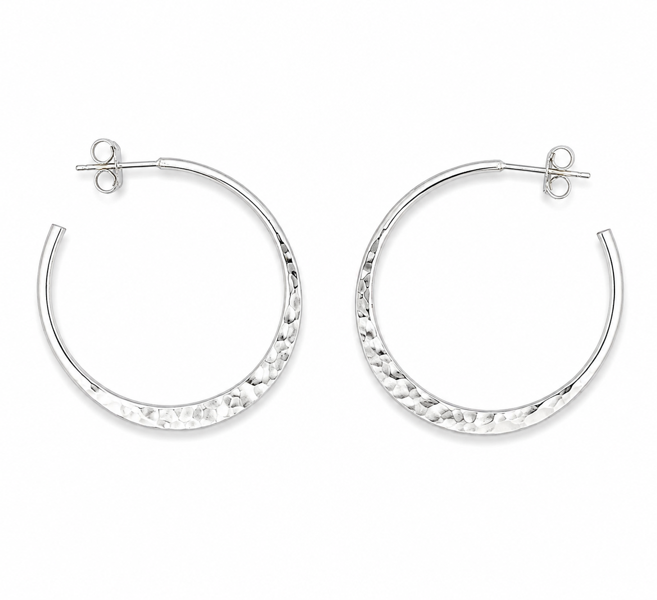 Fashion 22440-SP<br>ACOMO FASHION 35mm Hammered Hoop Earring - SILVER PLATED over brass w/ Sterling Silver Post - Image 1
