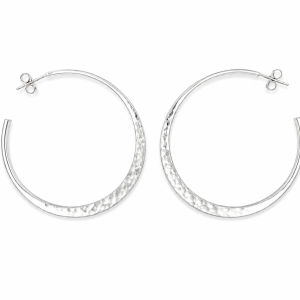 Fashion 22441-SP<br>ACOMO FASHION 45mm Hammered Hoop - SILVER PLATED w/ Sterling Silver Post