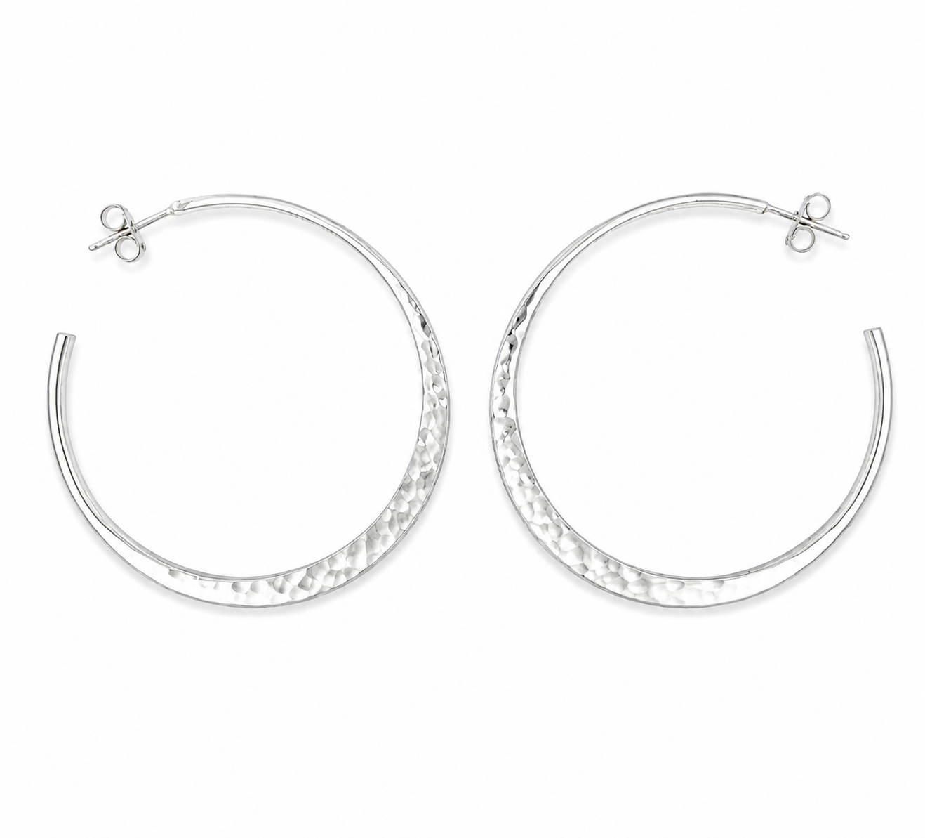 Fashion 22441-SP<br>ACOMO FASHION 45mm Hammered Hoop - SILVER PLATED w/ Sterling Silver Post - Image 1