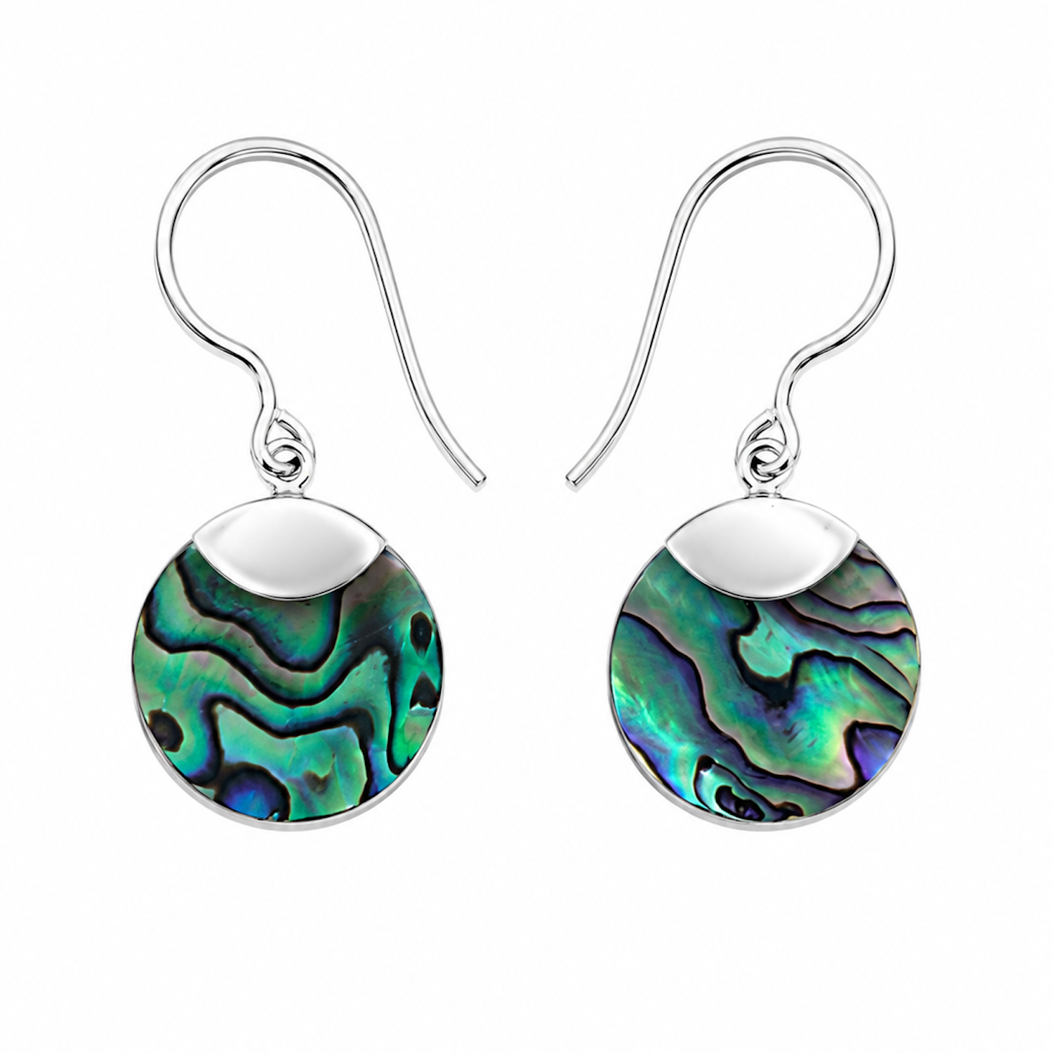 Fashion 23978-SP<br>ACOMO FASHION earring ABALONE rd w/plain silver finding - SILVER PLATED over brass - Image 1