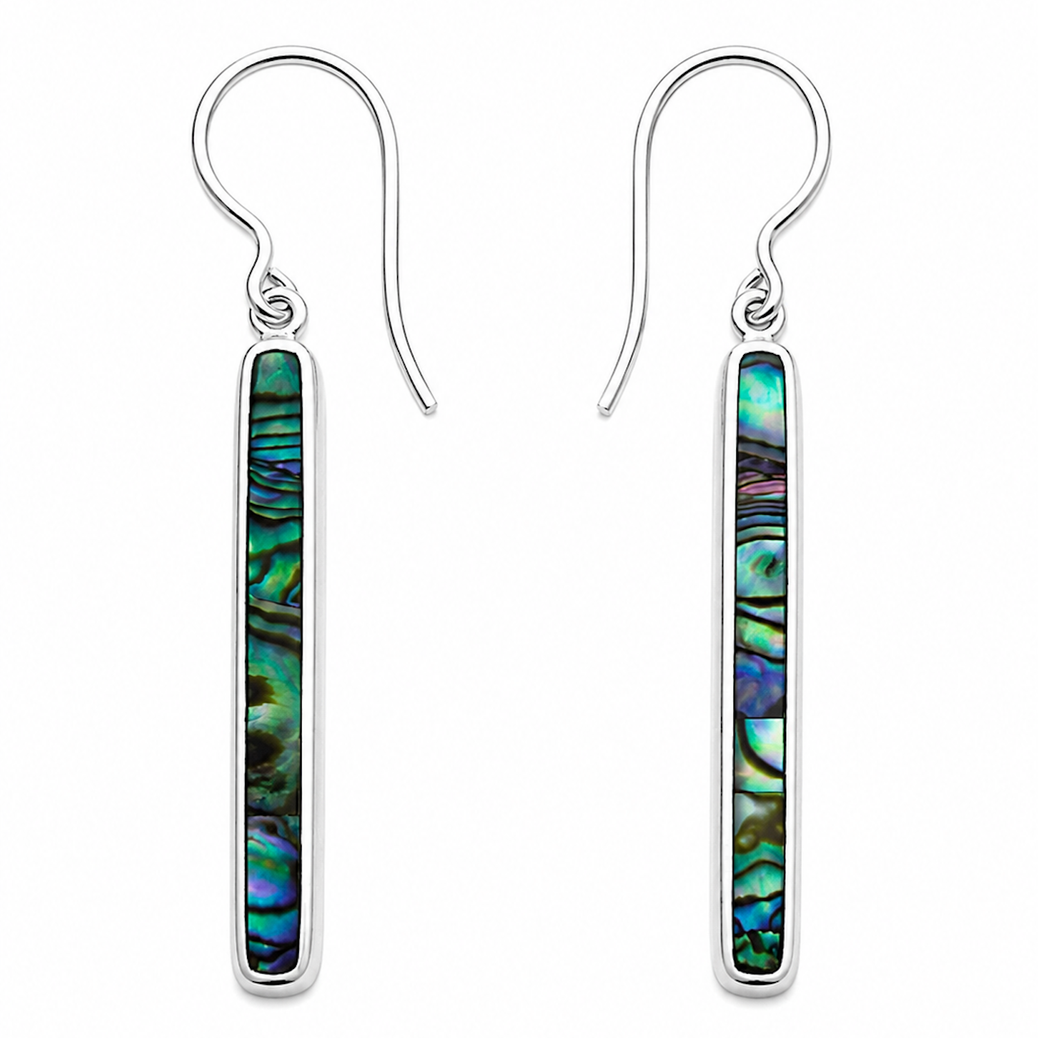 Fashion 23995-SP<br>ACOMO FASHION earring long rectangle 35x4mm ABALONE - SILVER PLATED over brass - Image 1