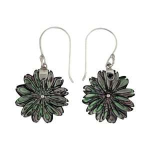 27401<br>earring ABALONE carved flower 18mm rd