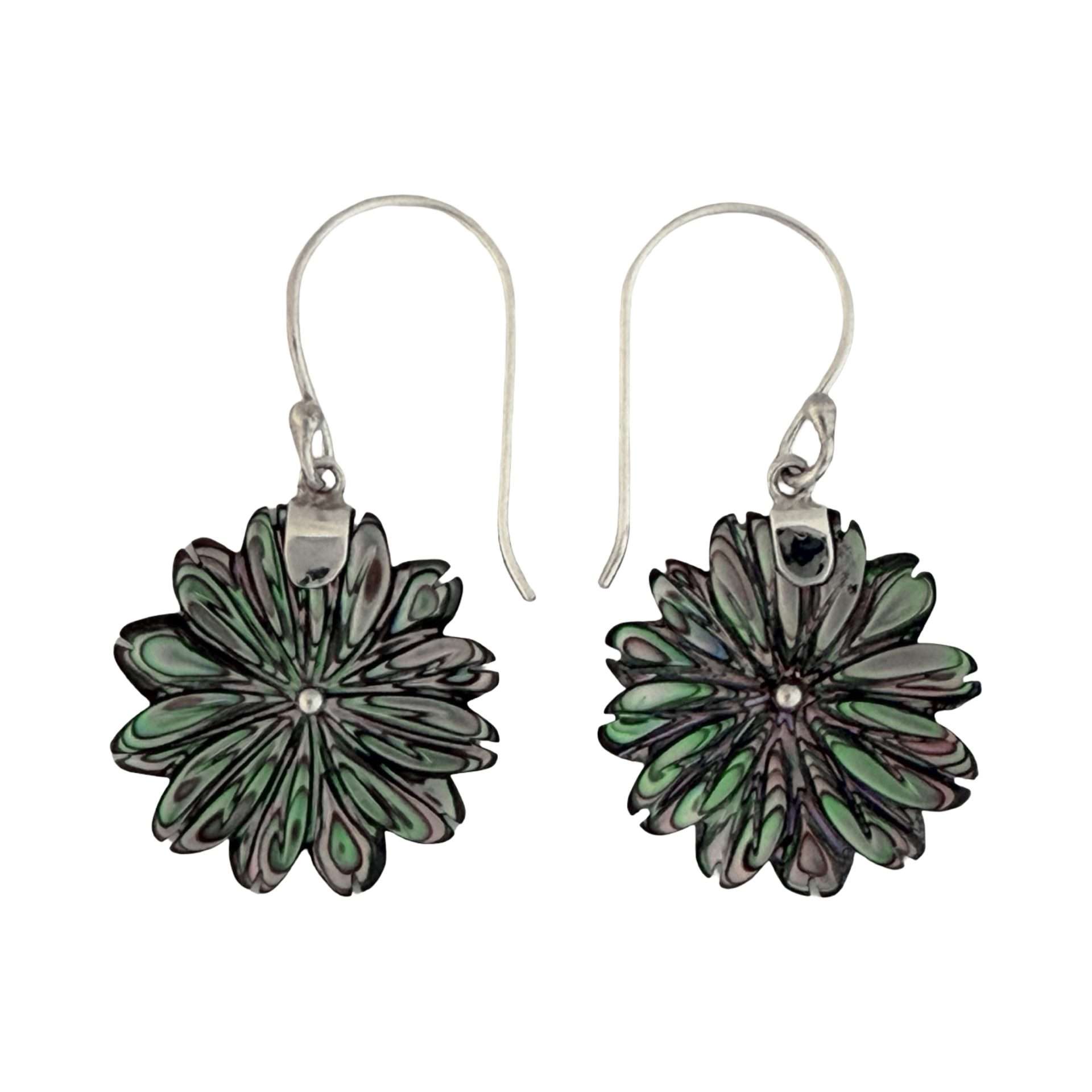 27401<br>earring ABALONE carved flower 18mm rd - Image 1