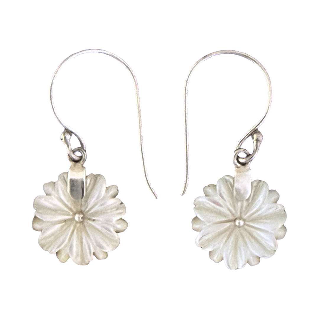 27402<br>earring MOP carved flower 12mm rd - Image 1