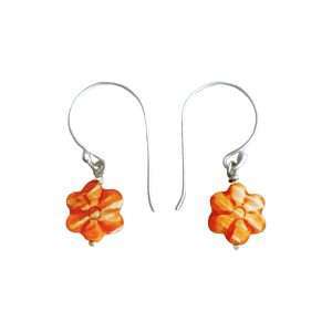 27403<br>earring SPINY OYSTER carved flower 8mm rd