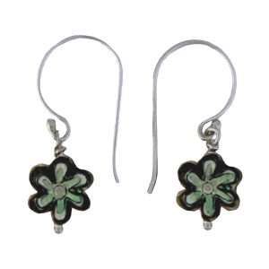 27404<br>earring ABALONE MOP carved flower 9mm rd