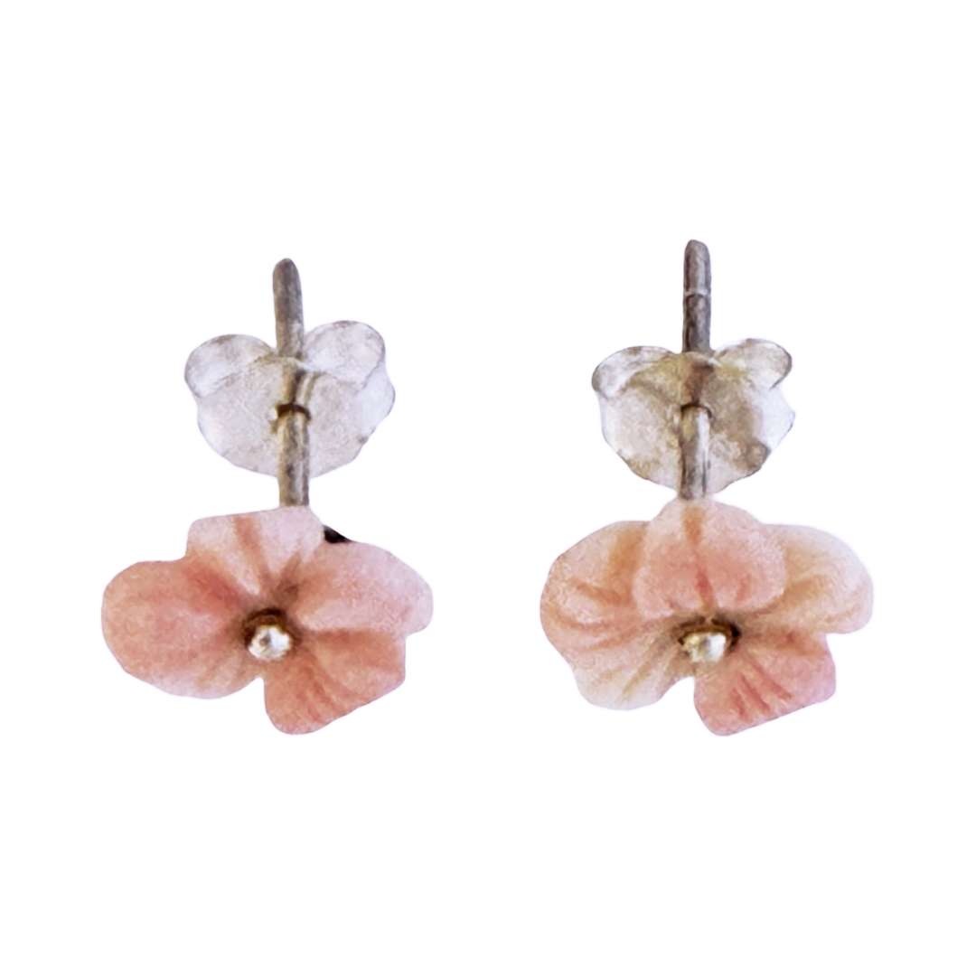 27408<br>ear stud pink CONCH carved flower 8mm rd - Image 3