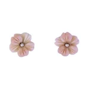 27408<br>ear stud pink CONCH carved flower 8mm rd
