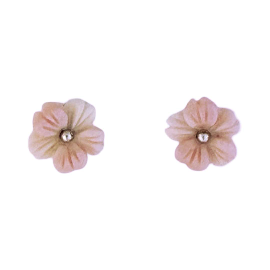 27408<br>ear stud pink CONCH carved flower 8mm rd - Image 1