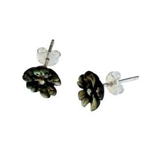 27409<br>ear stud ABALONE carved flower 6mm rd