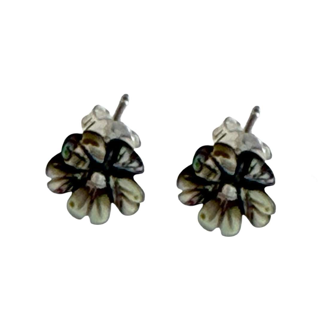 27410<br>ear stud ABALONE carved flower 8mm rd - Image 1