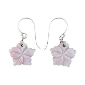 27416<br>earring pink CONCH carved flower bead 15mm