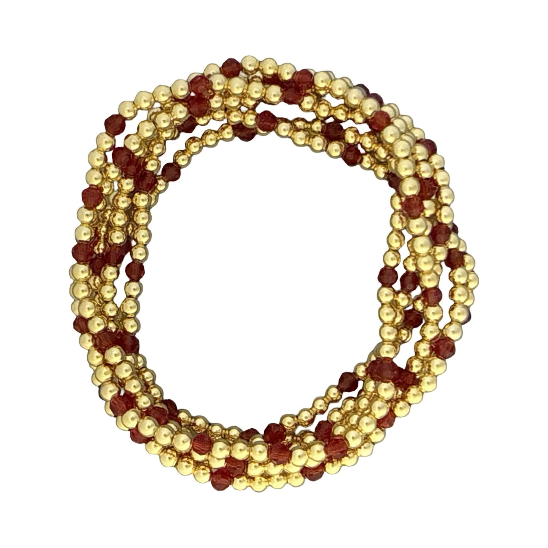 Fashion 404029<br>Fashion bracelet 3mm 18K goldplated brass beads w/ faceted crystal beads - set of 6 - garnet red - Image 2