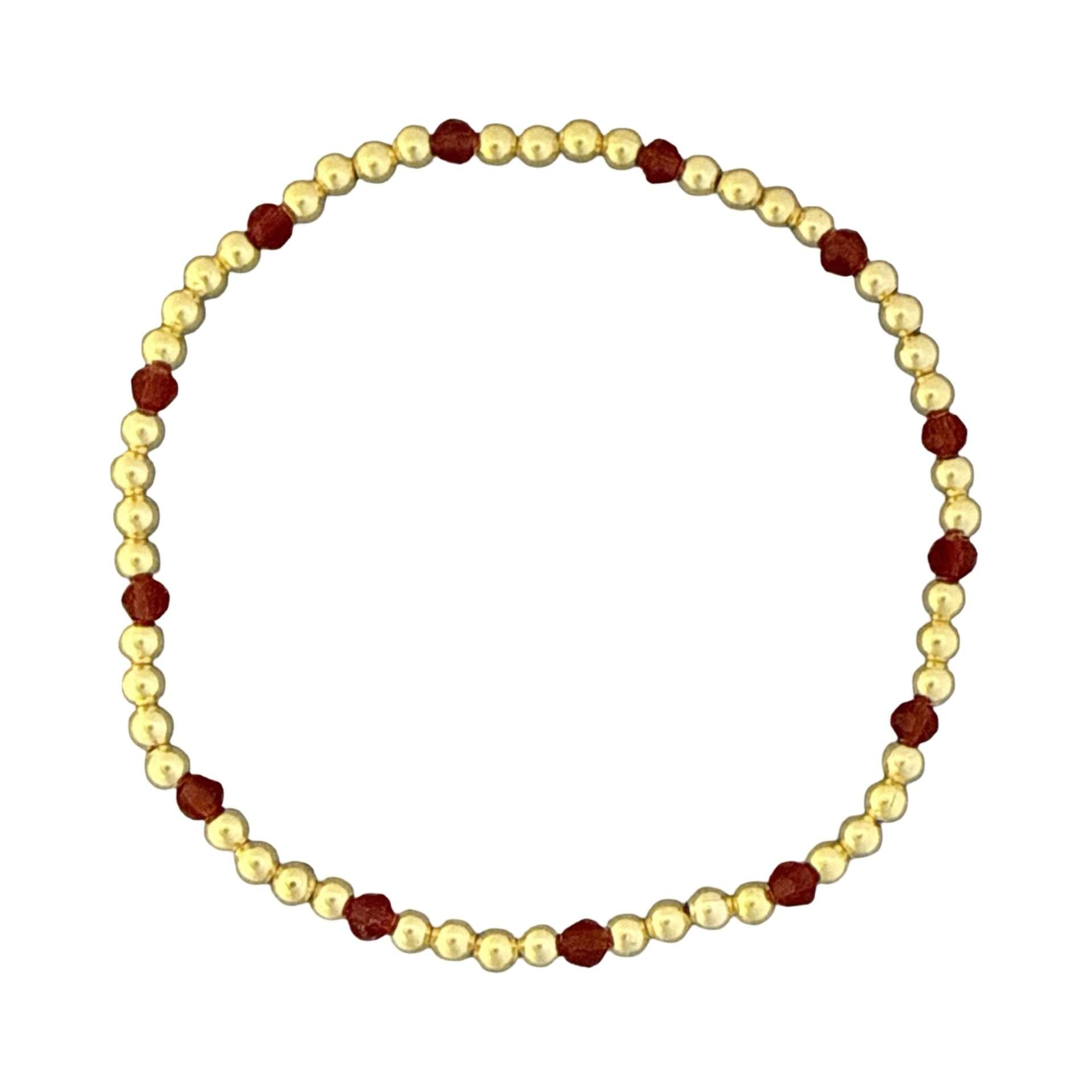Fashion 404029<br>Fashion bracelet 3mm 18K goldplated brass beads w/ faceted crystal beads - set of 6 - garnet red - Image 1