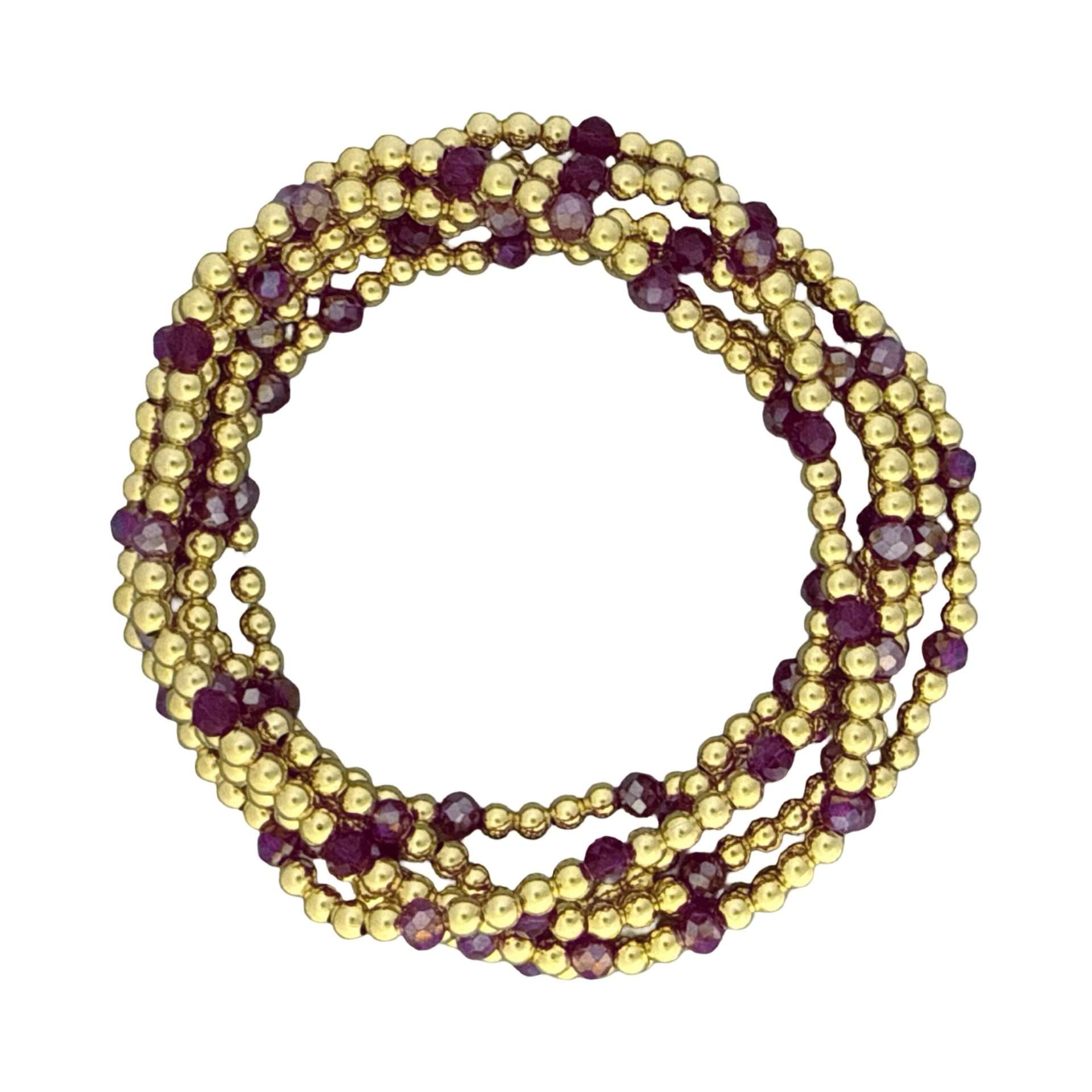 Fashion 404030<br>Fashion bracelet 3mm 18K goldplated brass w/faceted crystal beads -  set of 6 - dark purple - Image 2