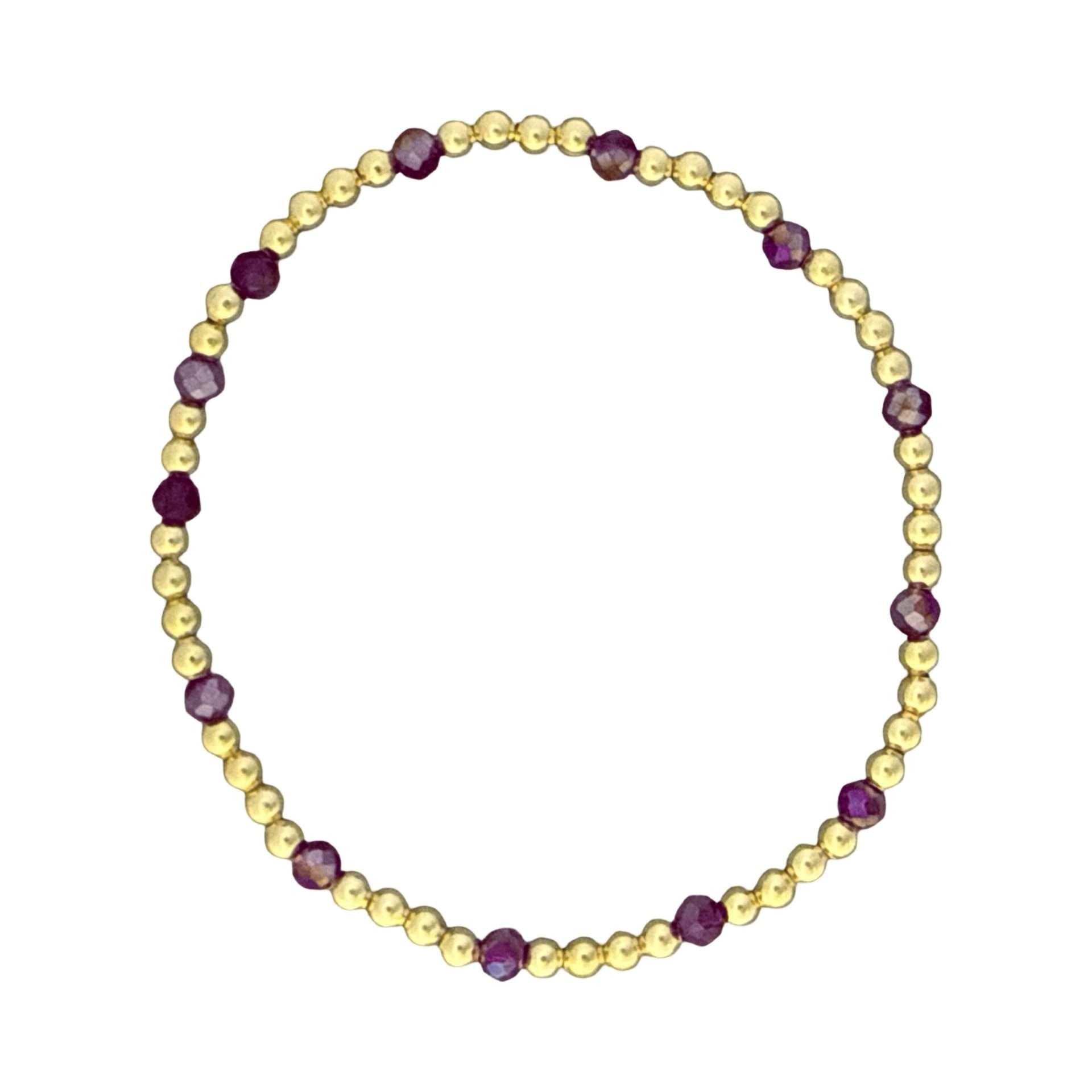 Fashion 404030<br>Fashion bracelet 3mm 18K goldplated brass w/faceted crystal beads -  set of 6 - dark purple - Image 1