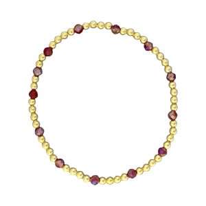 Fashion 404038<br>Fashion bracelet 3mm goldplated brass w/faceted colored beads -  set of 6 - ruby red