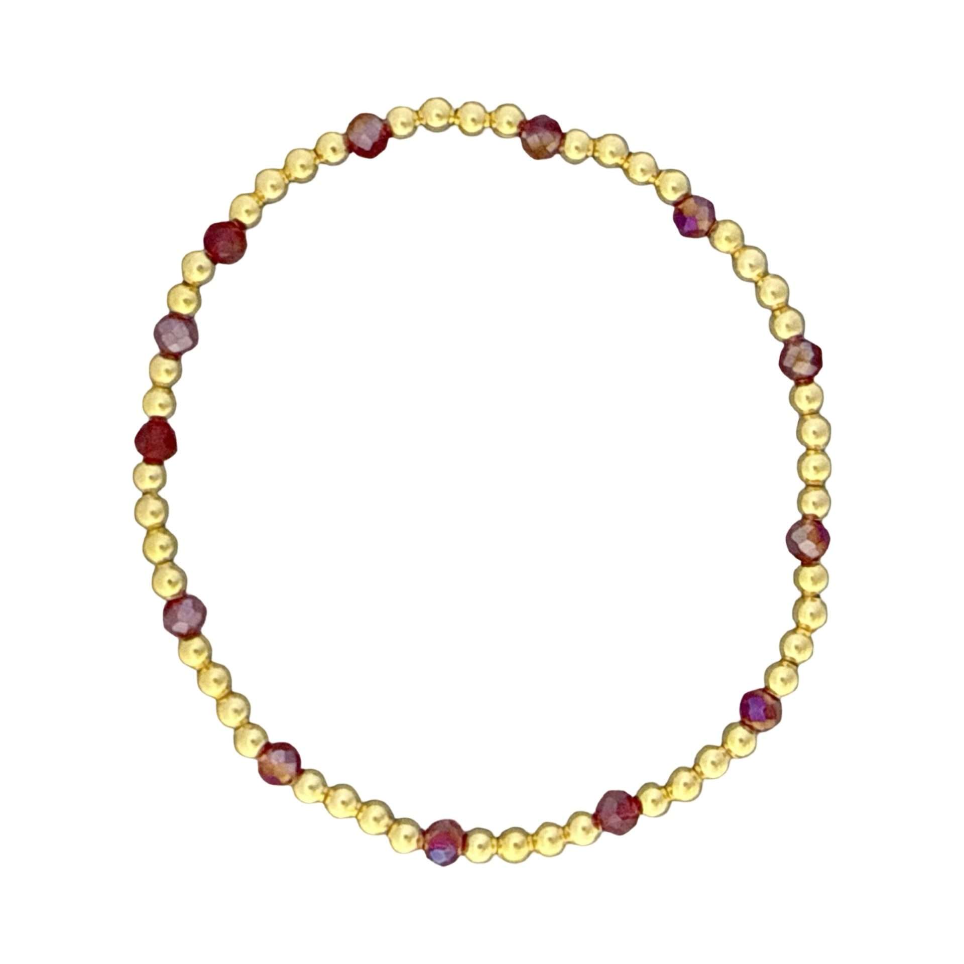 Fashion 404038<br>Fashion bracelet 3mm goldplated brass w/faceted colored beads -  set of 6 - ruby red - Image 1