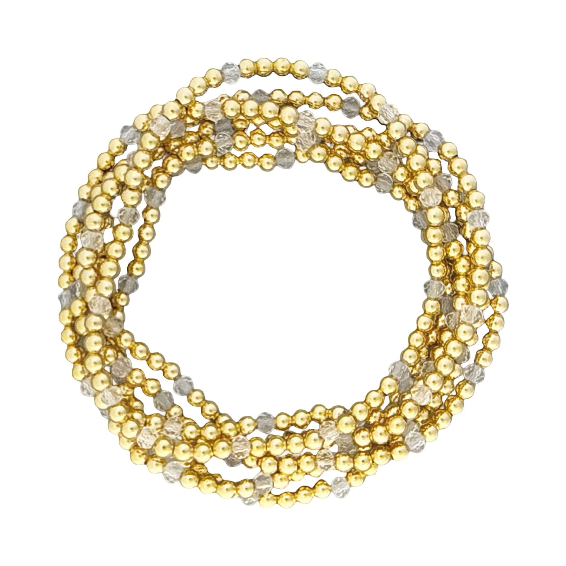 Fashion 404039<br>Fashion bracelet 3mm goldplated brass w/faceted colored beads - set of 6 - clear - Image 2