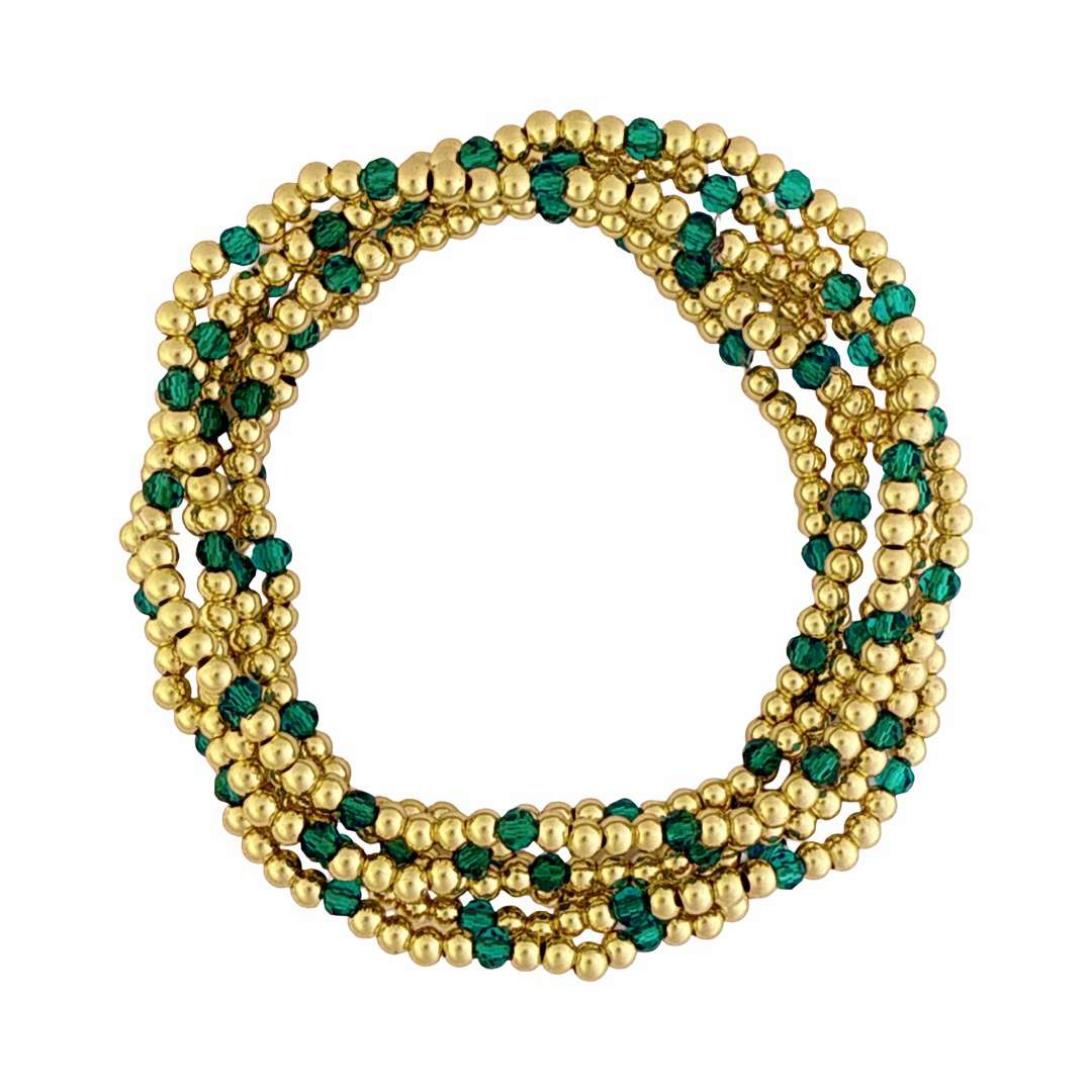 Fashion 404040<br>Fashion bracelet 3mm goldplated brass w/faceted colored beads - set of 6 - green - Image 2