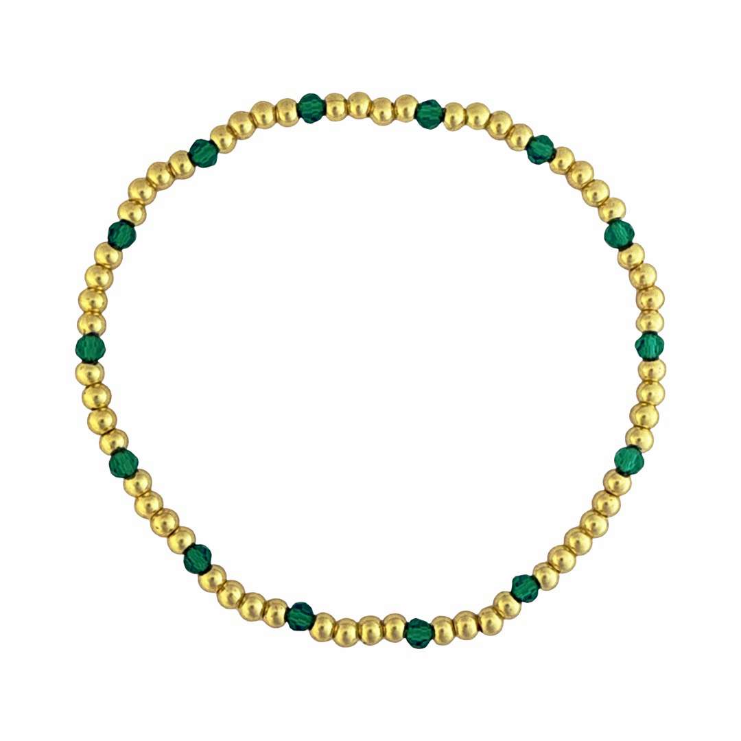 Fashion 404040<br>Fashion bracelet 3mm goldplated brass w/faceted colored beads - set of 6 - green - Image 1