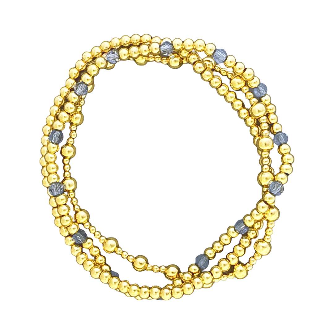 Fashion 404071<br>Fashion bracelet 3mm 18K goldplated brass w/faceted crystal beads - set of 3 - gold-light blue-gold - Image 1