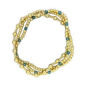 Fashion 404072<br>Fashion bracelet 3mm 18K goldplated brass w/faceted crystal beads - set of 3 - gold-aqua-gold