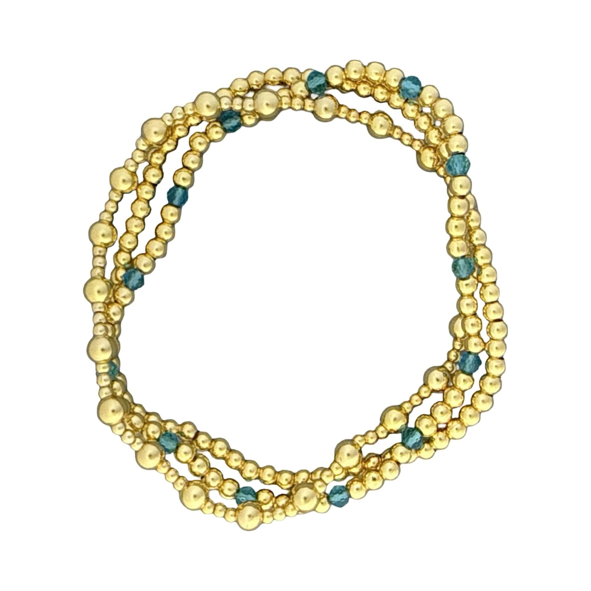 Fashion 404072<br>Fashion bracelet 3mm 18K goldplated brass w/faceted crystal beads - set of 3 - gold-aqua-gold - Image 1