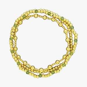 Fashion 404073<br>Fashion bracelet 3mm 18K goldplated brass w/faceted crystal beads - set of 3 - gold-light green-gold