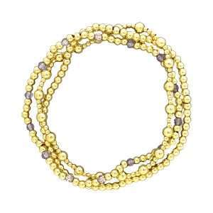 Fashion 404074<br>Fashion bracelet 3mm 18K goldplated brass w/faceted crystal beads - set of 3 - gold-light purple-gold