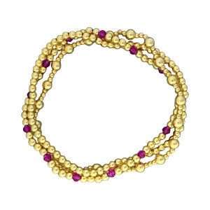 Fashion 404075<br>Fashion bracelet 3mm 18K goldplated brass w/faceted crystal beads - set of 3 - gold-pink-gold