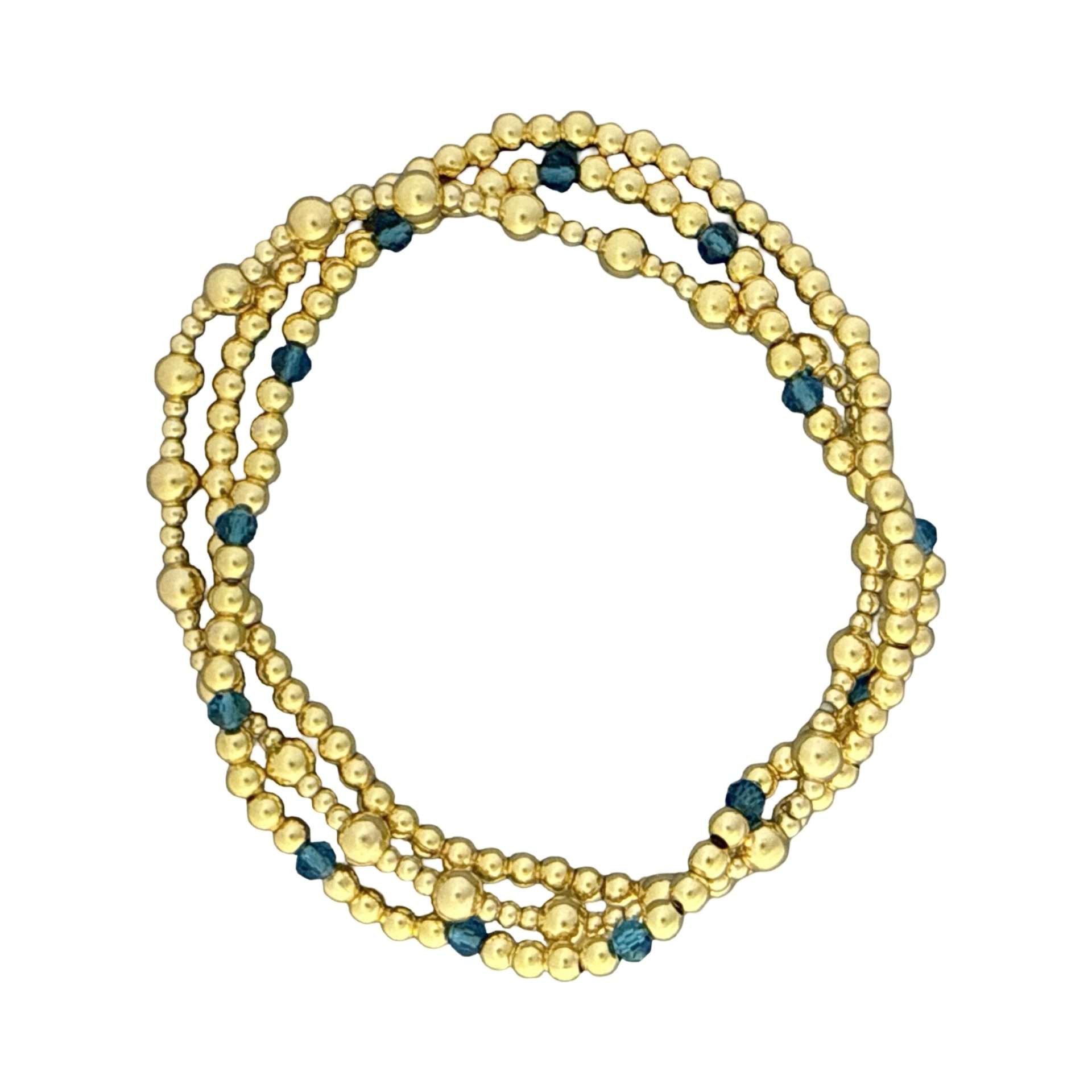 Fashion 404076<br>Fashion bracelet 3mm 18K goldplated brass w/faceted crystal beads - set of 3 - gold-teal-gold - Image 1