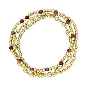 Fashion 404078<br>Fashion bracelet 3mm 18K goldplated brass w/faceted crystal beads - set of 3 - gold-ruby red-gold