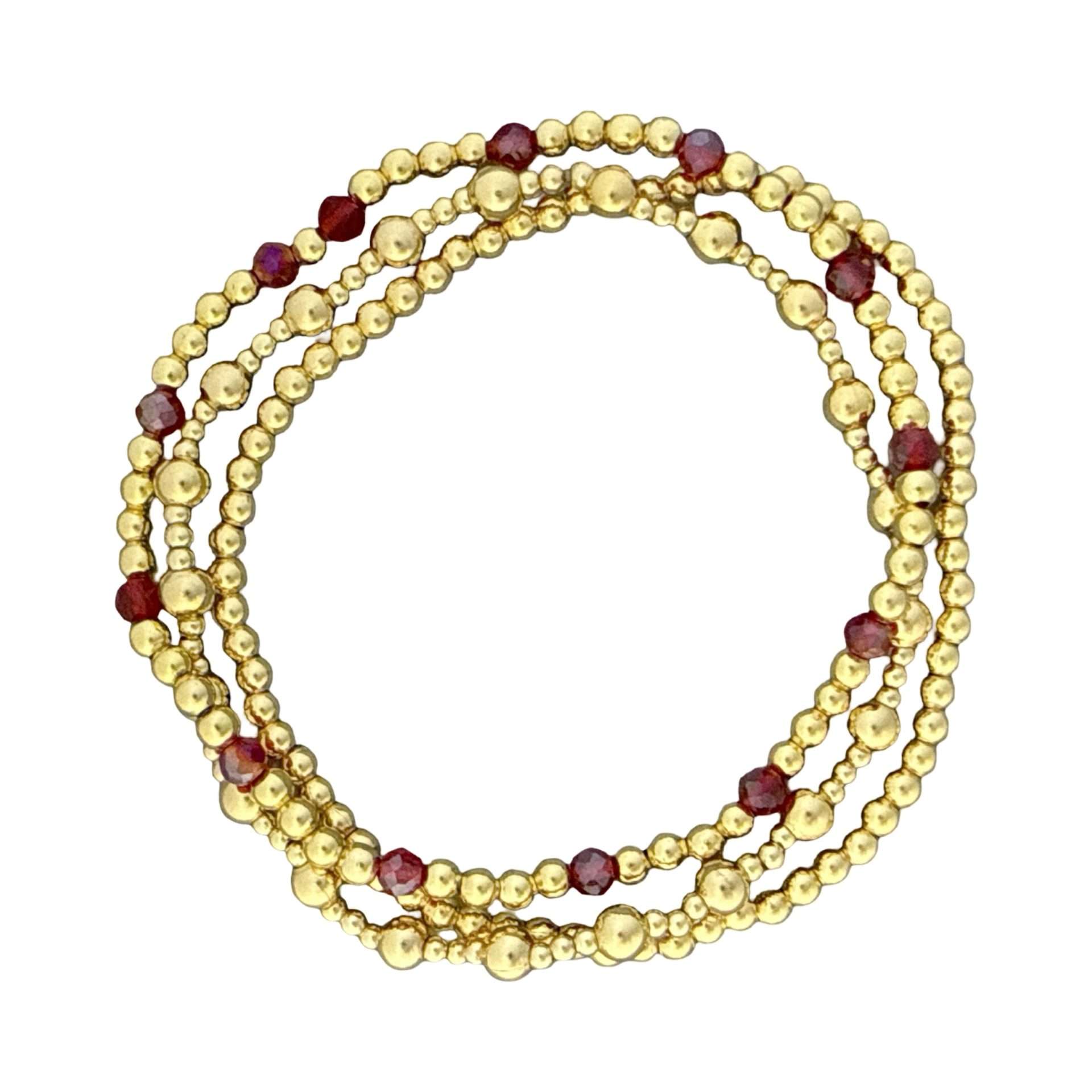 Fashion 404078<br>Fashion bracelet 3mm 18K goldplated brass w/faceted crystal beads - set of 3 - gold-ruby red-gold - Image 1