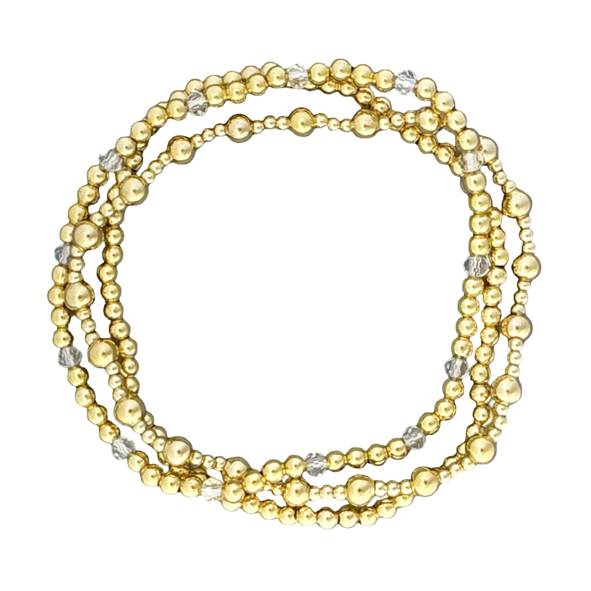 Fashion 404079<br>Fashion bracelet 3mm 18K goldplated brass w/faceted crystal beads - set of 3 - gold-clear-gold - Image 1
