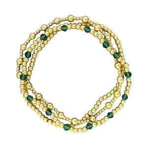 Fashion 404080<br>Fashion bracelet 3mm 18K goldplated brass w/faceted crystal beads - set of 3 - gold-green-gold